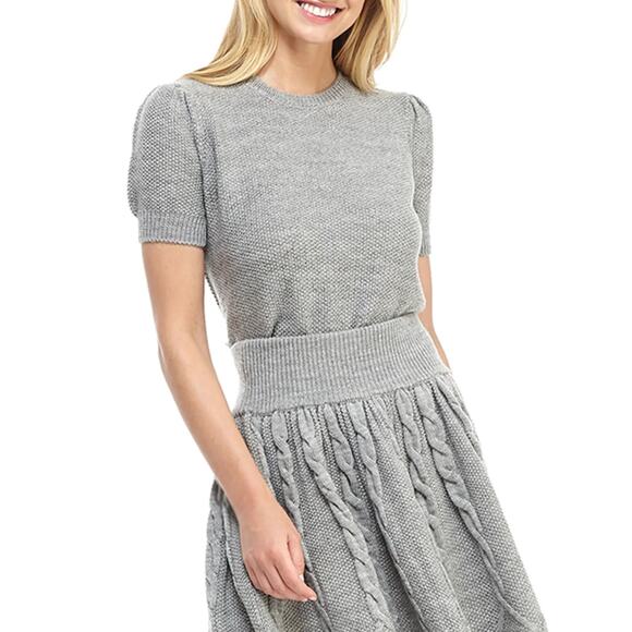 Gal Meets Glam | Renee Gray Knit Wool Blend Short Sleeve Sweater Top - Picture 2 of 10